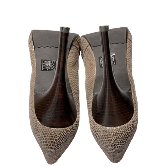 Moda Spana Snakeskin Heels Texture Gathered Fabric Top Peep Toe Rubber Size 9.5 - Picture 9 of 13